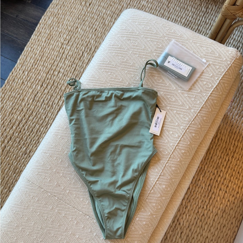 NWT MONTCE Jacelyn One-Piece | Sage Green Rib & Matching Bow